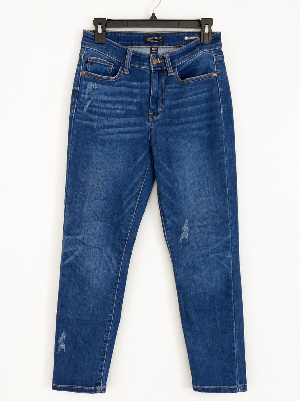 Judy Blue Women’s Relaxed Fit Crop Light Distressed Jeans Size 26 Medium Wash